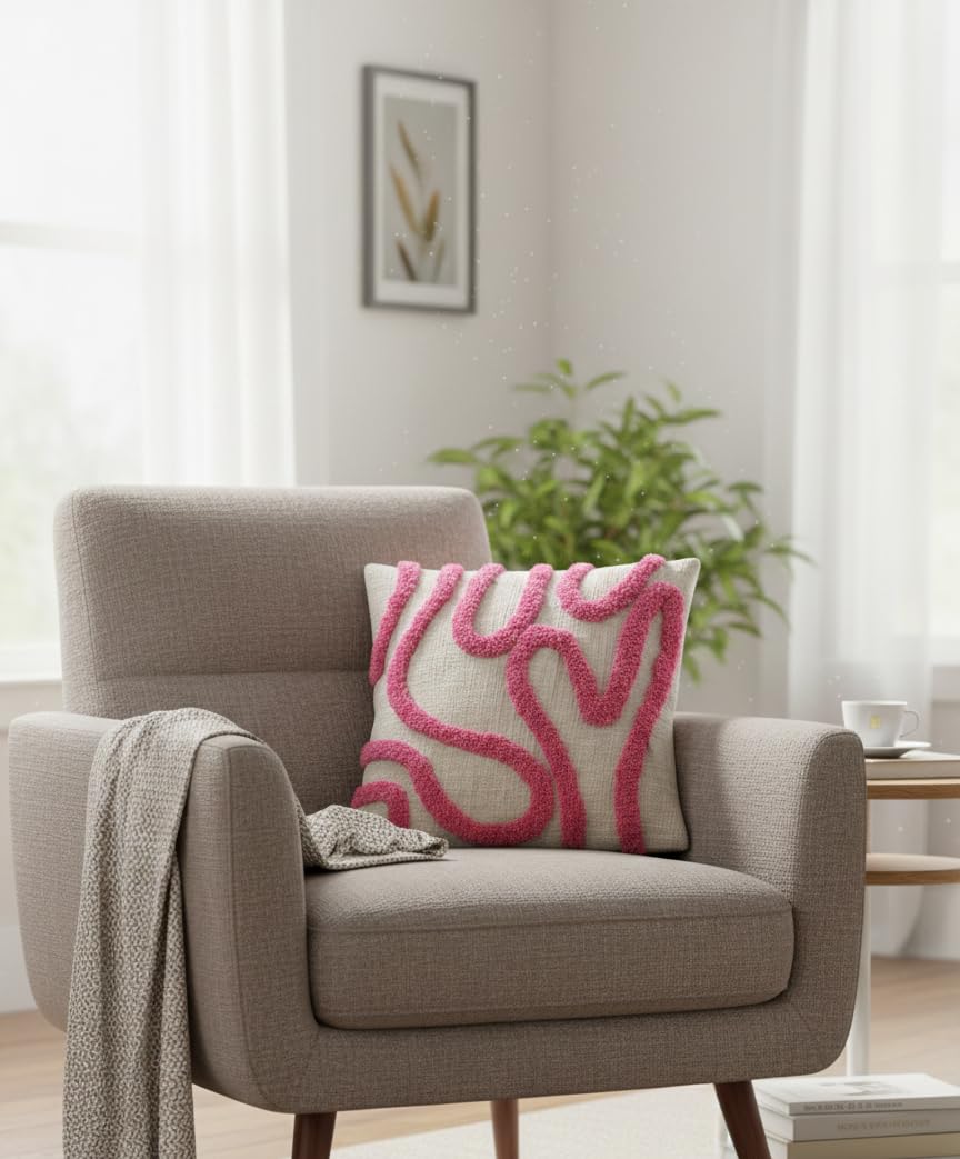 Furnistitchs Premium Decorative Throw Cushion Pillow Cover Boho Home Decor - Living Room Bedroom Couch Sofa Cushion Covers 16 inch x 16 inch (2, Pink Zigzag)