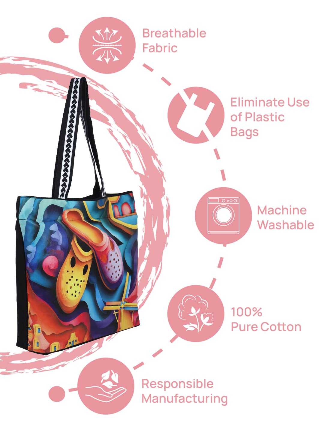 WOTM On The Move Tote | Premium Printed Cotton Canvas Tote Bag with Zipper & Inside Pocket, Stylish Everyday Travel Bag for Work, College, Office, Travel, Shopping (Amsterdam)