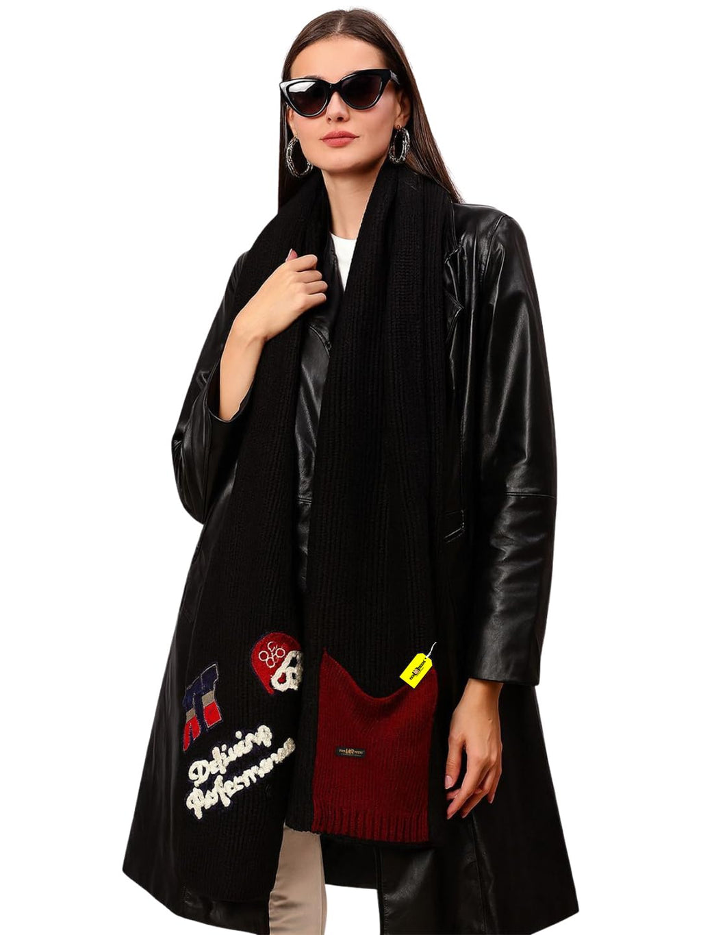 Pick Ur Needs Women Winter Woolen Muffler with Trendy Patch Design Soft Warm Knitted Scarf for Girls & Ladies Stylish Casual Mufflers (Black)