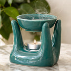 Pure Source India Ceramic Hand Type Oil Burner Diffuser for Home, Office, with 1 Tea Light Candle, Made by Porcelain (Green)