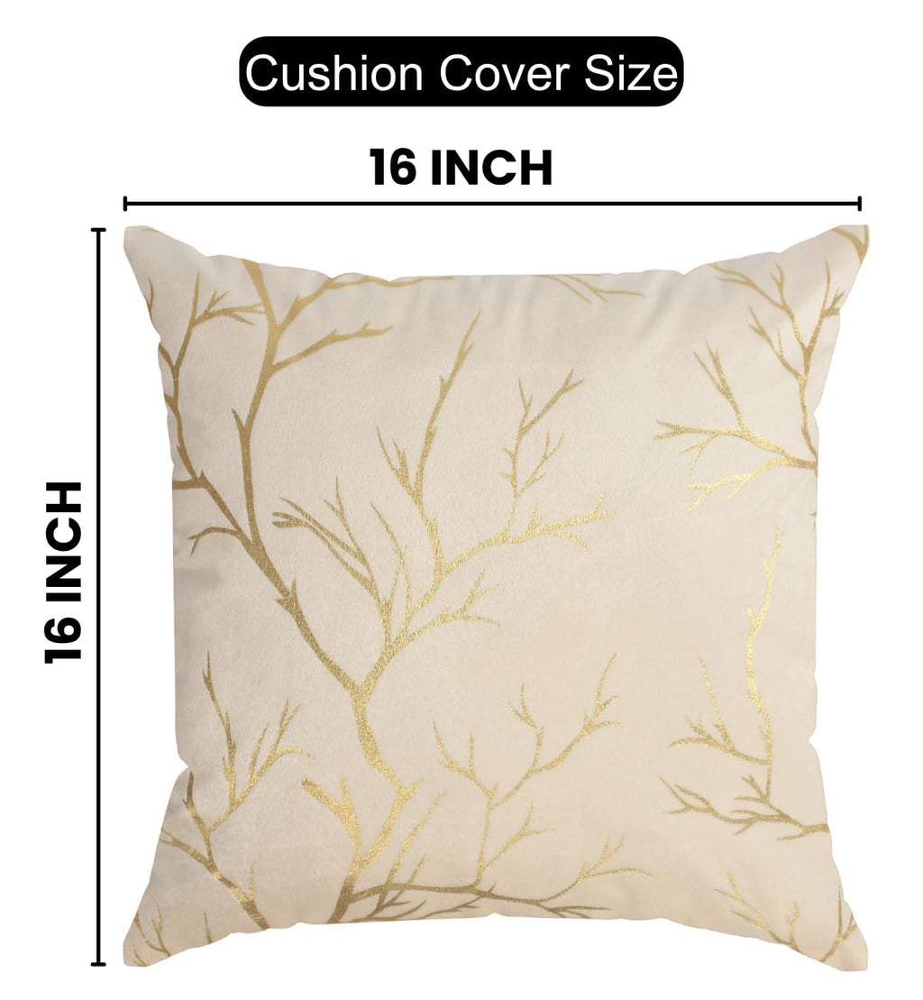 Stuffique Velvet Foil Cushion Covers 16 inch x 16 inch Set of 2, Cream