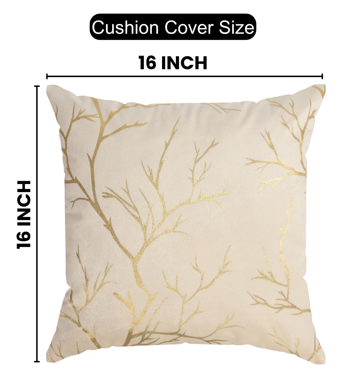 Stuffique Velvet Foil Cushion Covers 16 inch x 16 inch Set of 2, Cream