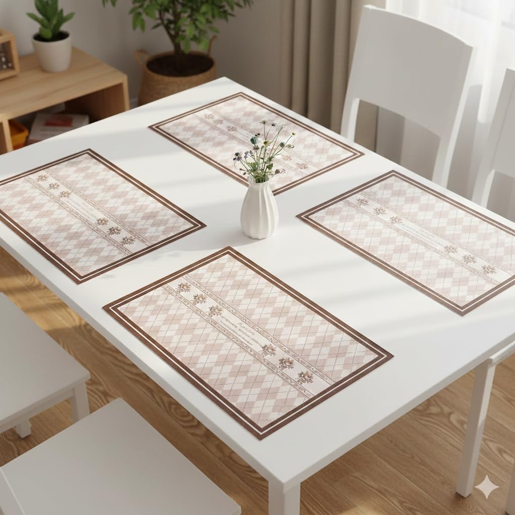 Upaado Leather Dining Table Placemat with Vintage Design - Pack of 4 | Heat Resistant, Waterproof, Non-Slip Table Mat for Kitchen Dining Table, PU Leather Mat for Table Protection (Dusty Rose) Kafalo