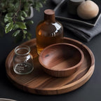 SYSI HOME Wooden Round Serving Tray for Home | Decorative Kitchen & Dining Table Tray | The Perfect Tray for Coffee Table and Home Decor