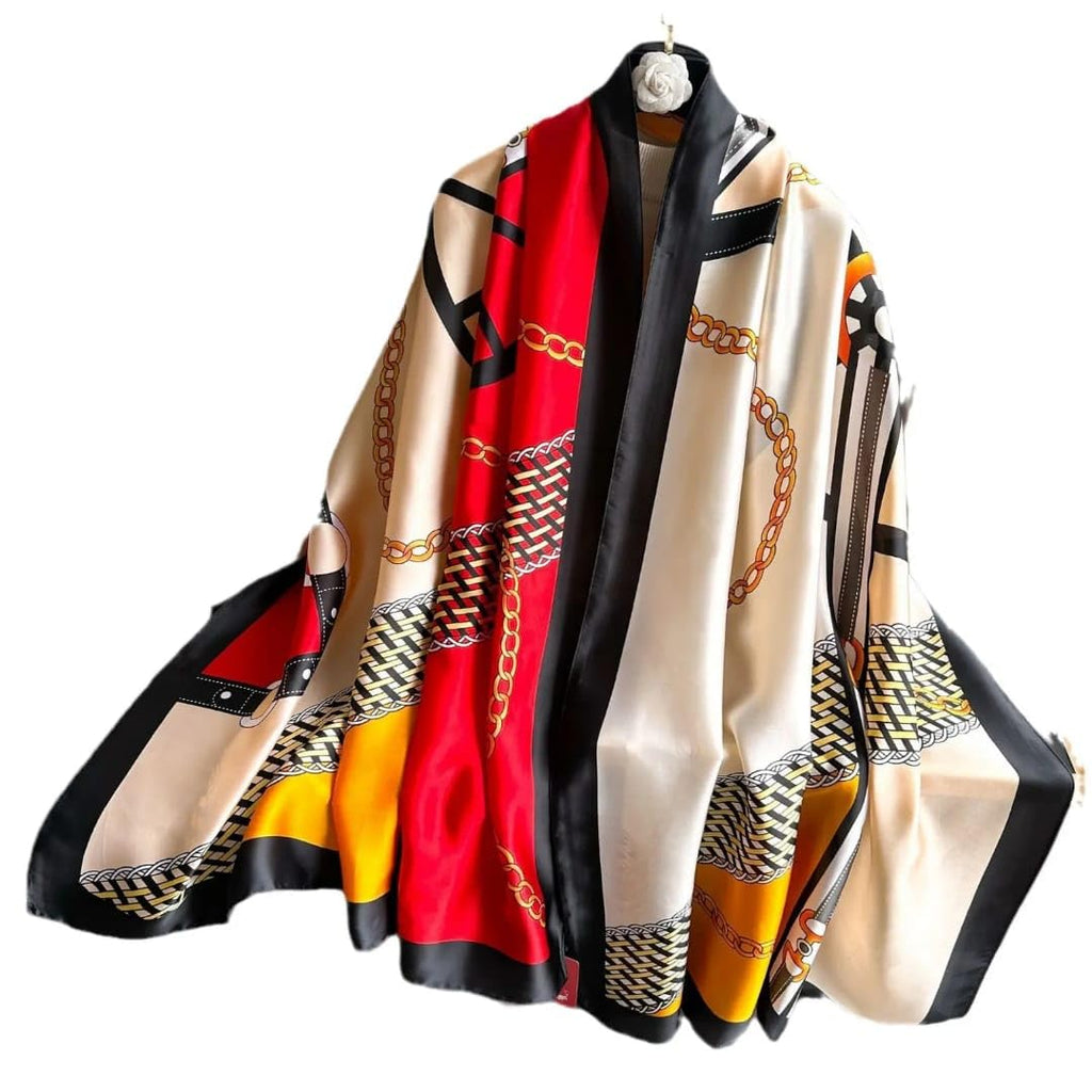 SWANKY Silk Stoles For Women Stylish Latest, Scarf for ladies & Girls, Head Neck Scarves, duppatta for girls (Red & Cream)