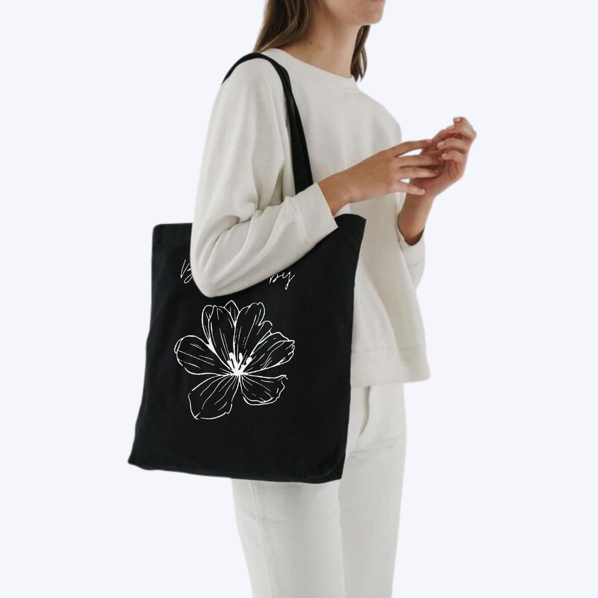 Peach Blossom Tote Bags With Zip, 100% Cotton Shopping/Grocery Bag, Multi-Purpose Canvas Bag 5kgs Capacity, 2 Pack (BlackBloombaby)