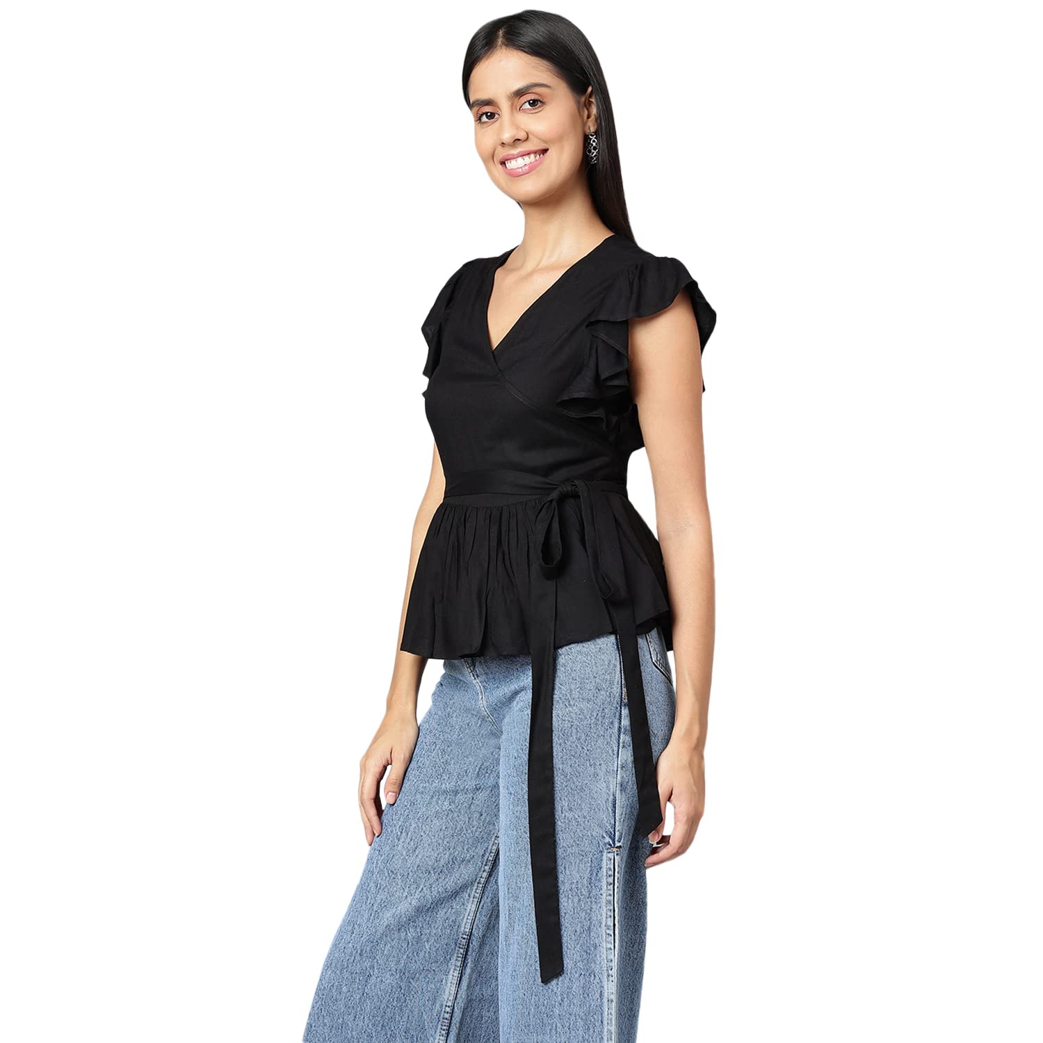 FINSBURY LONDON® WRAP TOP - BLACK
