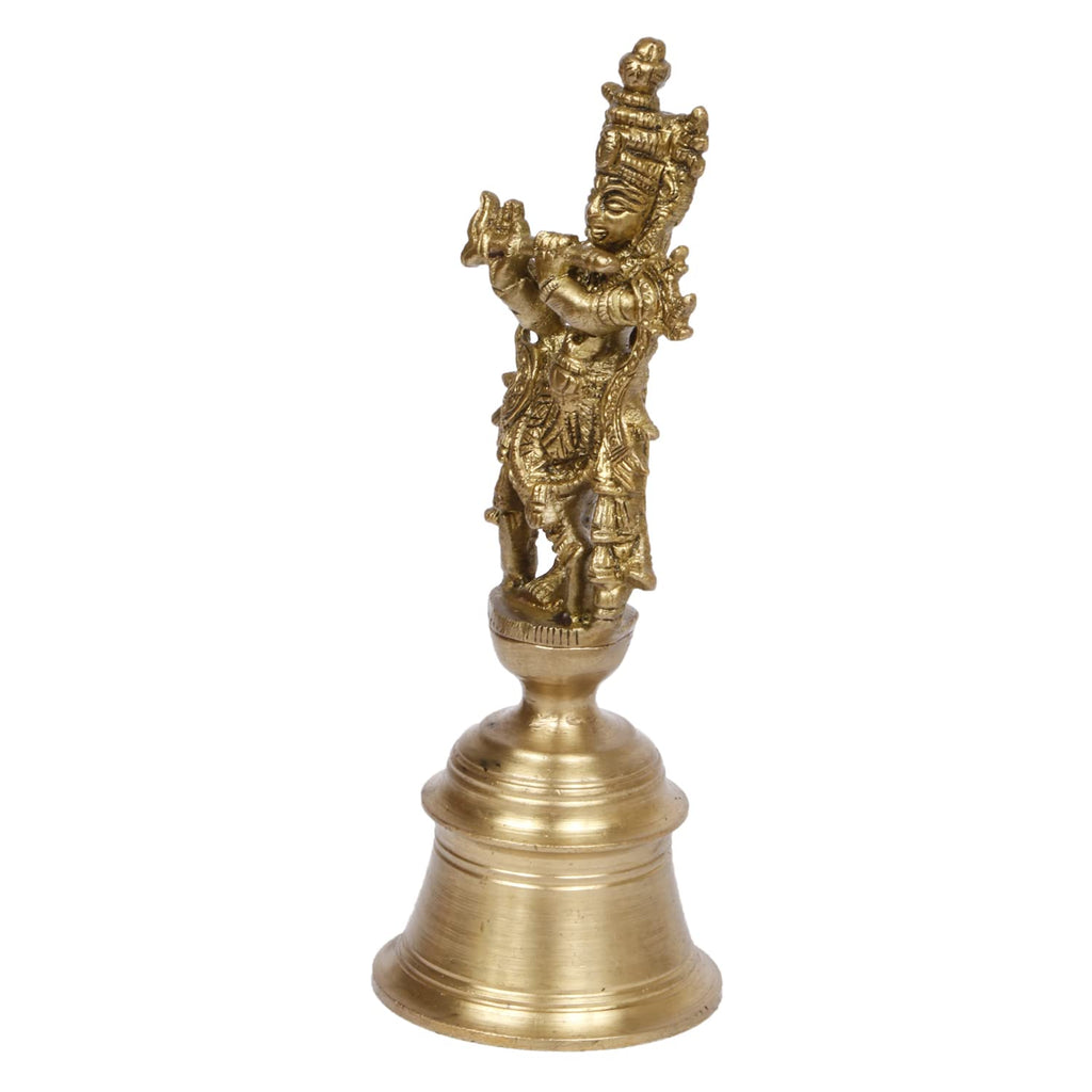 ARTVARKO Brass Krishna Playing Flute Hand Held Bell Ghanti for Gods Puja Home Office Temple Pooja Gift Spiritual Gifts 5.5 Inch
