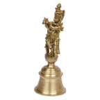 ARTVARKO Brass Krishna Playing Flute Hand Held Bell Ghanti for Gods Puja Home Office Temple Pooja Gift Spiritual Gifts 5.5 Inch