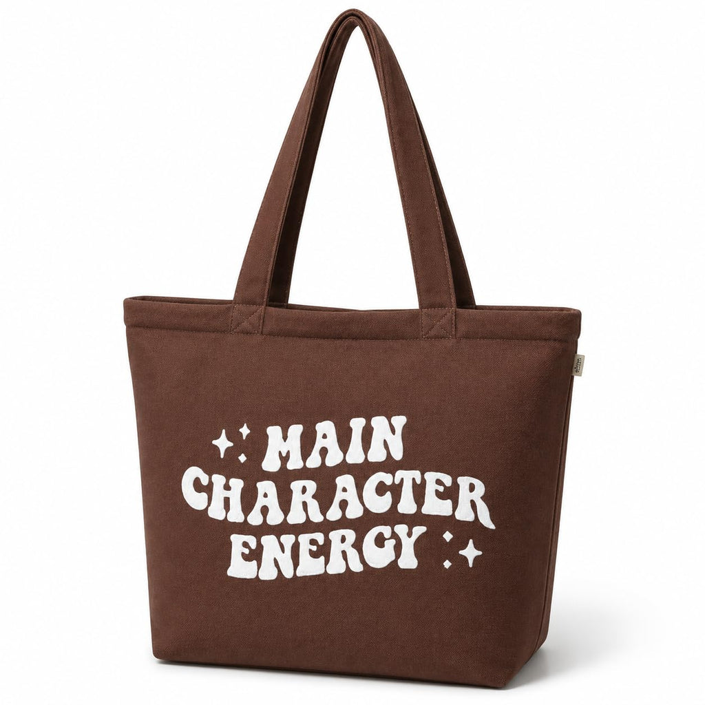 MASQ Premium ToteBag for Women with Zipper | Embroidered Foldable Shoulder Bag with Multiple Pockets | Spacious Handbag for College & Office | Eco-Friendly & Reusable (AP_TB_Main_Character_01)