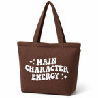 MASQ Premium ToteBag for Women with Zipper | Embroidered Foldable Shoulder Bag with Multiple Pockets | Spacious Handbag for College & Office | Eco-Friendly & Reusable (AP_TB_Main_Character_01)