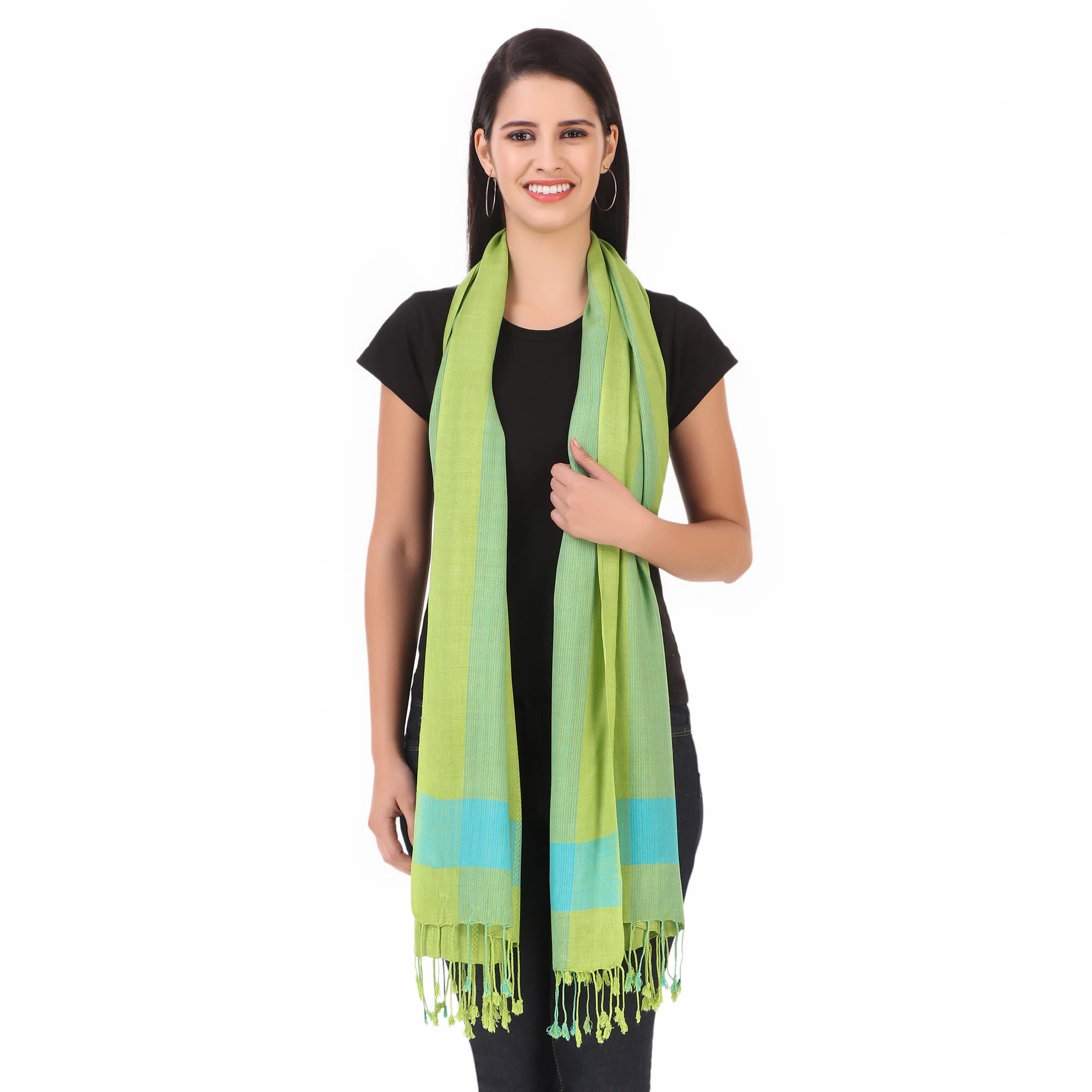 FWC Fill With Colours stole/scarf for girl/ladies Colour- Green soft viscose cotton blend ethnic pattern scarves pack of 1 ST-27