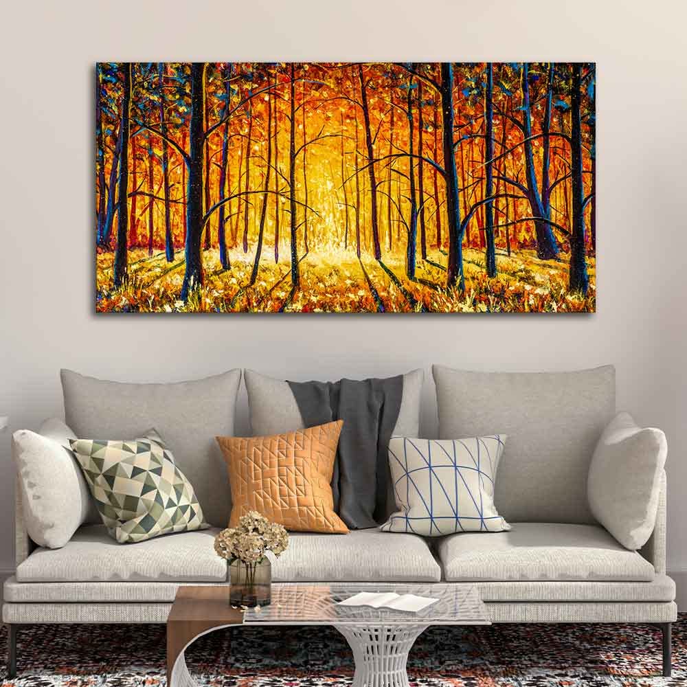 VIBECRAFTS Canvas Paintings for Living Room Drawing Room Forest In Autumn Canvas Wall Painting Fitted With Wooden Frame For Home | Office | Living Room | Gifts (PTVCH_2527)