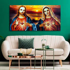 VIBECRAFTS Canvas Paintings for Living Room Drawing Room Jesus Christ And Mary Canvas Wall Painting Fitted With Wooden Frame For Home | Office | Living Room | Gifts (PTVCH_2550)(48 x 24 Inches)