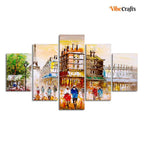 VIBECRAFTS Street View of Paris Canvas Wall Painting Set of Five Pieces For Home|Office|Living Room|Gift (PTVC5Pcs1_5526)