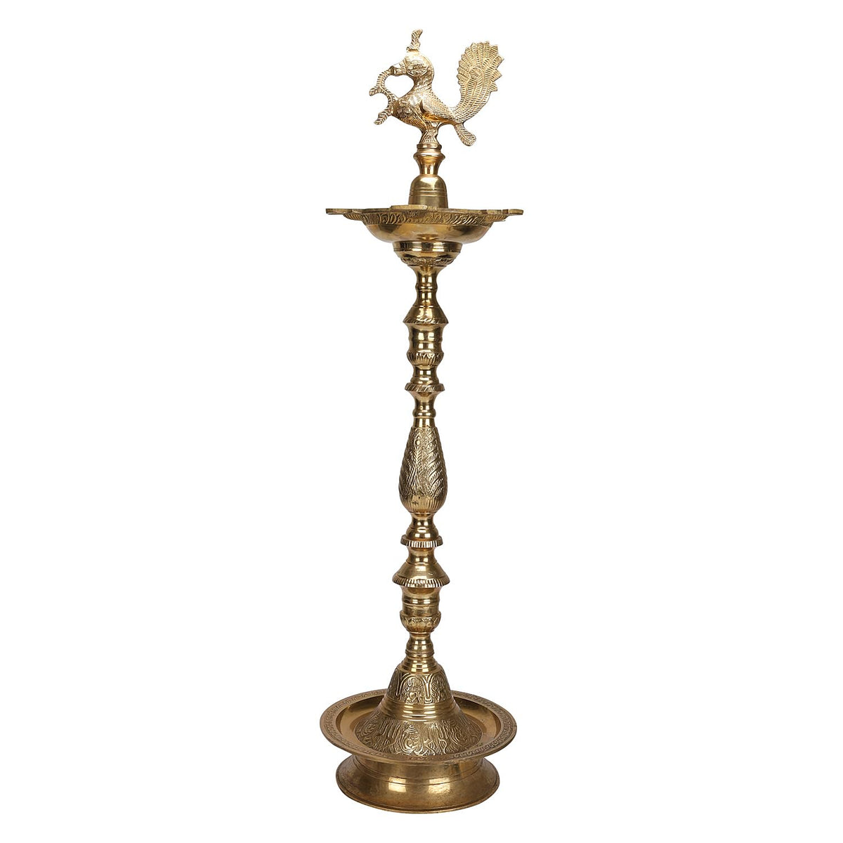 Artvarko Big Brass Diya Peacock Inauguration Traditional Multiwick Oil Diya Kuthuvilakku Lamp for Puja Gifts & Home Decor Height 36 Inch.