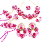 Sanvatsar Jewellery Pearl Jewelry Set for Women & Girls | Bridal Mehandi, Haldi, Baby Shower Accessories | Designer Floral Jewelry, 7 Pieces (Pink & Red)