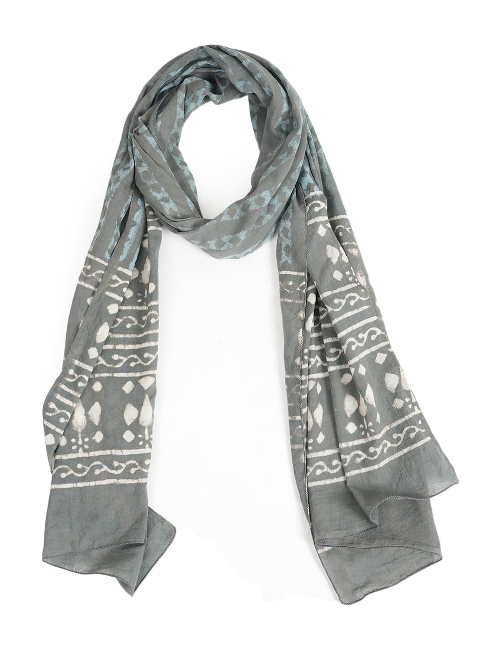 RAI SAHAB Printed Cotton Scarf for Women, Lightweight Soft Scarves Stoles for Summer & Winter(ST-98GREY10)