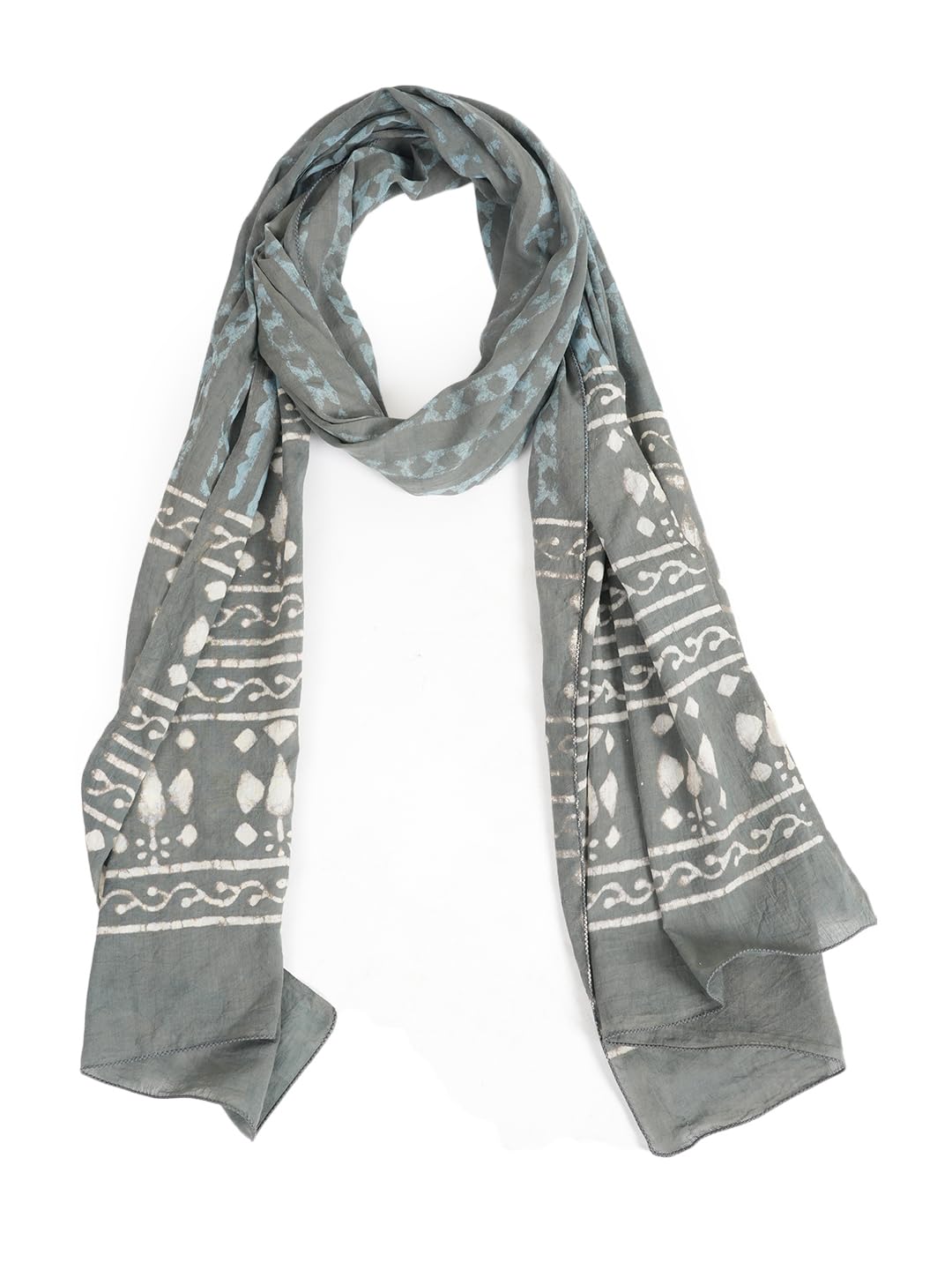 RAI SAHAB Printed Cotton Scarf for Women, Lightweight Soft Scarves Stoles for Summer & Winter(ST-98GREY10)