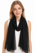 YOUR SMILE for Women Lightweight Breathable Solid Color Soft Chiffon Long Fashion Scarves Sunscreen Shawls (Black)