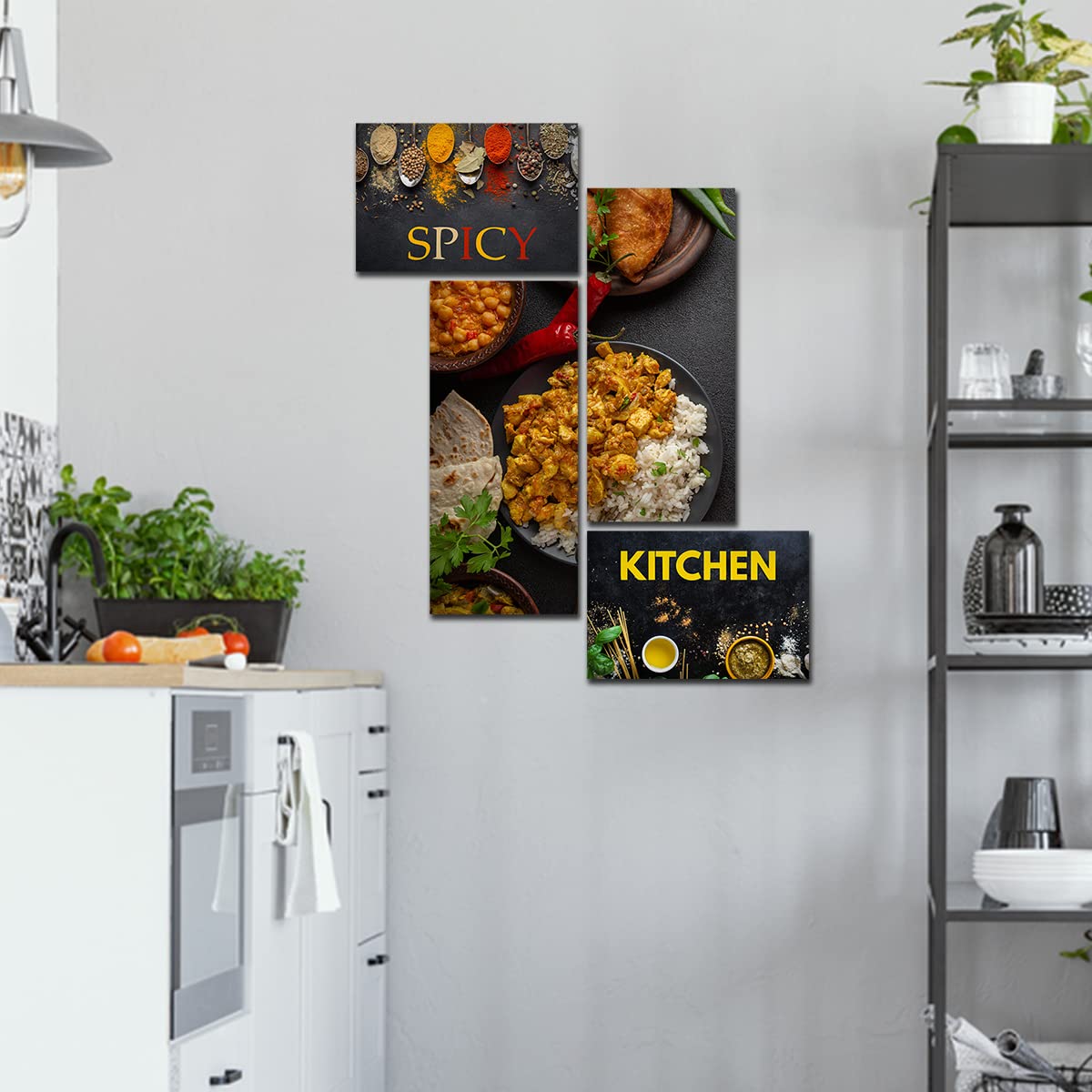 VIBECRAFTS Kitchen's 4 Pieces Canvas Wall Painting Fitted With Wooden Frame For Home | Kitchen | Gifts (PTVC4Pcs3_15507)
