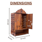 Gloridec Wooden Pooja Mandir with Door, Wall Mounted Temple with LED Light, 49x30x20 CM, for Home Puja Room, Living Room & Office (Design -1)