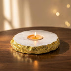 House OF Wemy Golden foil Marble Tea Light Holder/Luxury Candle Holder for Home Decor and Candle Light Dinner/Handcrafted by Indian Artisans/Festive Gifting - Pack of 1