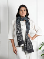 RAI SAHAB Printed Cotton Scarf for Women, Lightweight Soft Scarves Stoles for Summer & Winter(ST-95BLK10)