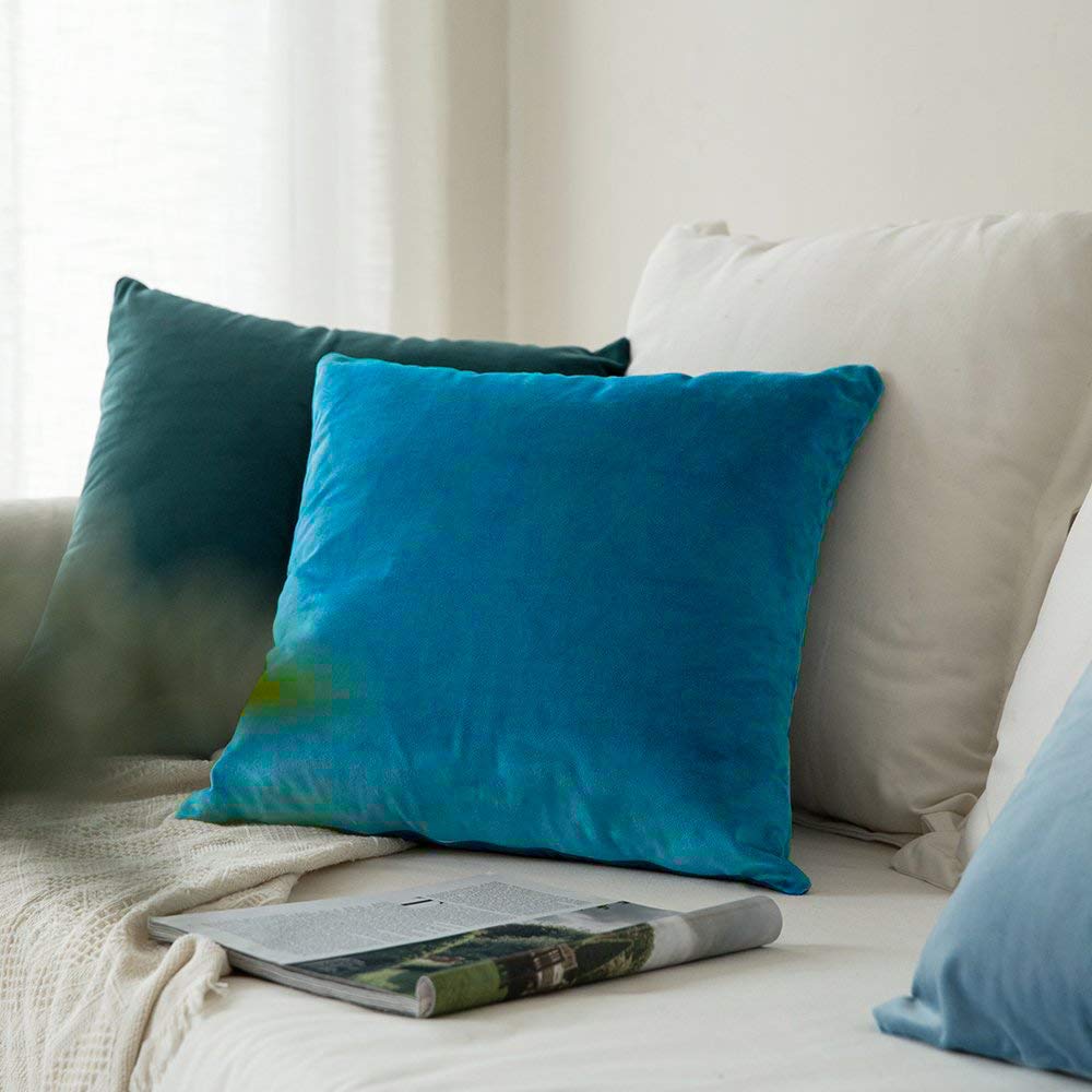 Khooti Velvet Cushion Cover, 22x22 | Bondi Blue | Pack of 3 | Solid Plain Soft & Smooth, Decorative Cushion Covers for Living Room, Bedroom, Couches, Chairs, Sofas, Beds & Home Decor