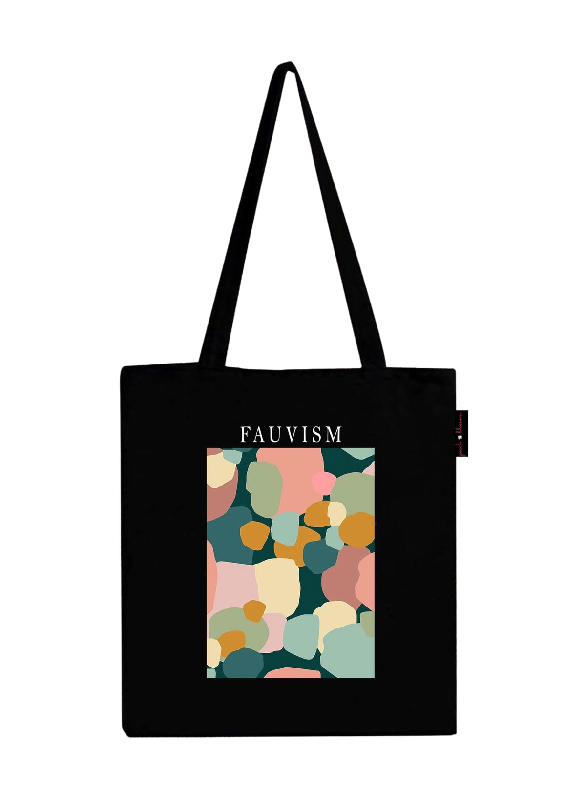 Peach Blossom Printed Cotton Zipper Tote Bags | CBAG - BLK-FAUVISM