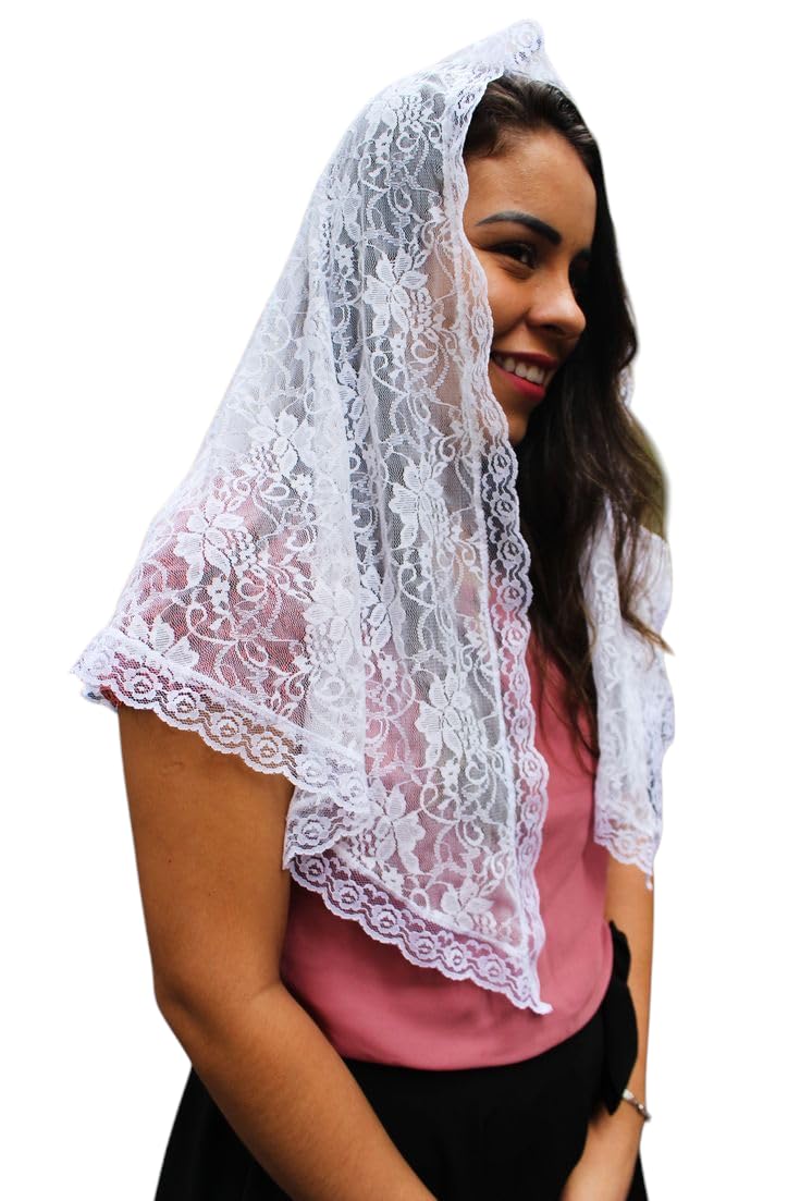 White Net Lace Shawl Wrap Shoulder Wrap or Headscarf Mantila Veil For Church