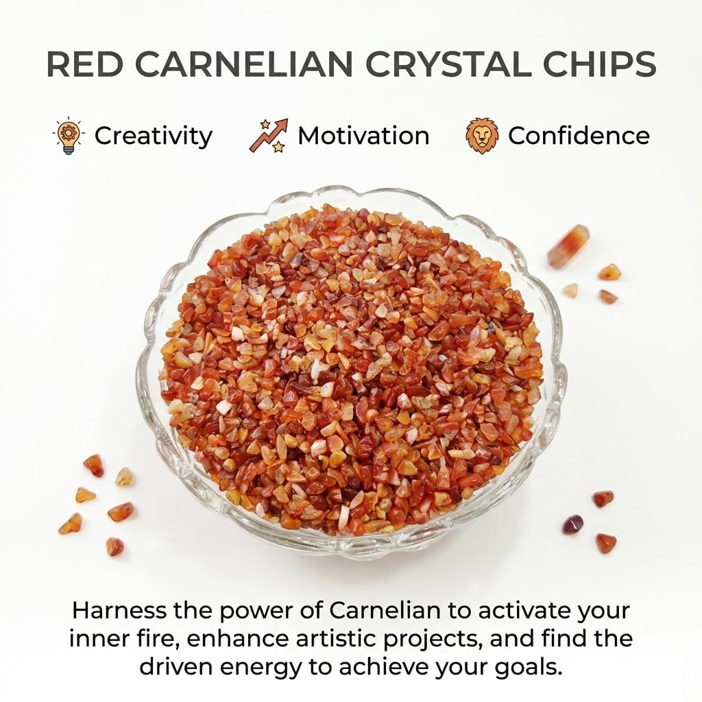 Shubhanjali Natural Red Carnelian Crystal Chips Stone 250 GM | Gemstone Chips for Jewellery Making, Crystal Tree, Resin Art, DIY Crafts, Meditation, Reiki, Feng Shui, Vastu & Home Décor