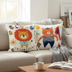 STITCHNEST Set of 2 Folk Art Animal Fantasy Collection Printed Polycotton Cushion Covers 24x24 Inches | Decorative Throw Pillow Covers for Sofa, Living Room, Bedroom | Perfect for Home Decor