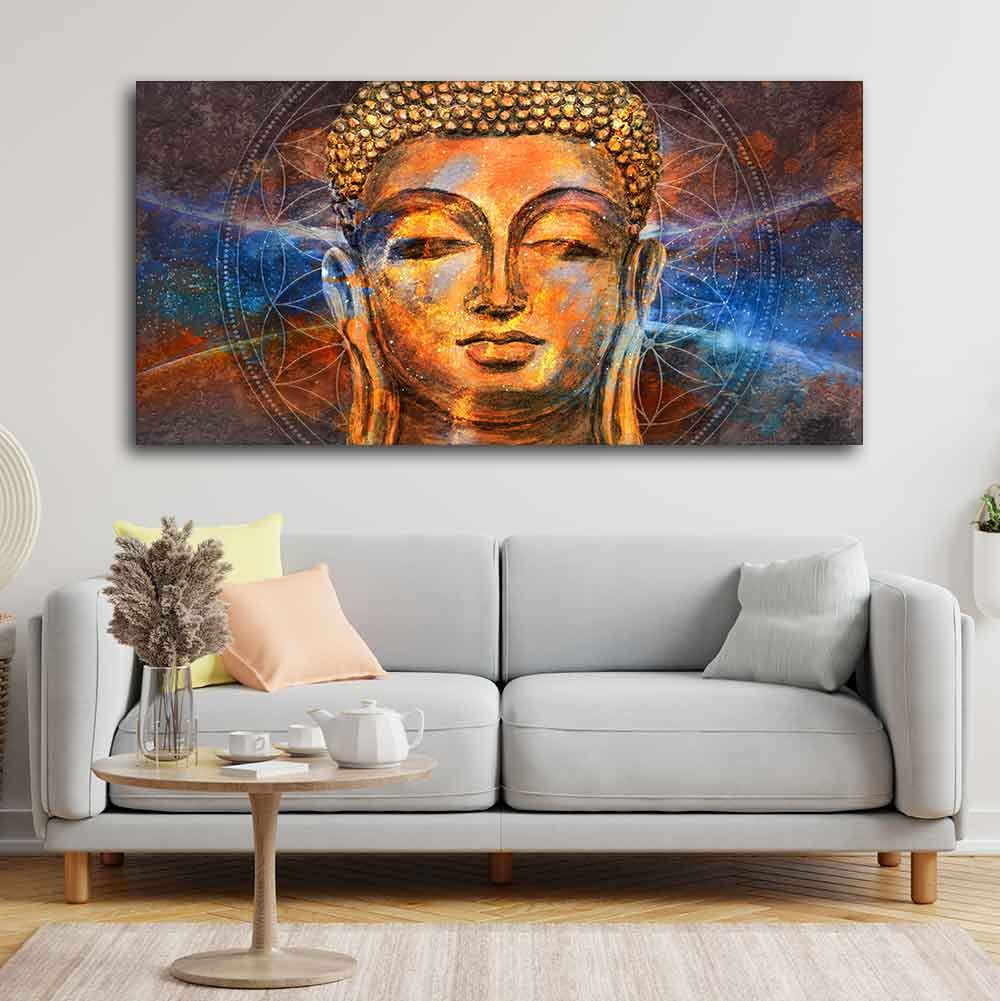 VIBECRAFTS Peaceful Buddha Premium Canvas Wall Painting With Frame for Living Room Drawing Room Home|Office|Gift (PTVCH_2229)