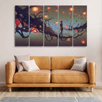 VIBECRAFTS Man Walking in Night Premium Five Pieces Canvas Wall Painting For Home|Office|Living Room|Gift (PTVC5Pcs4_8649)