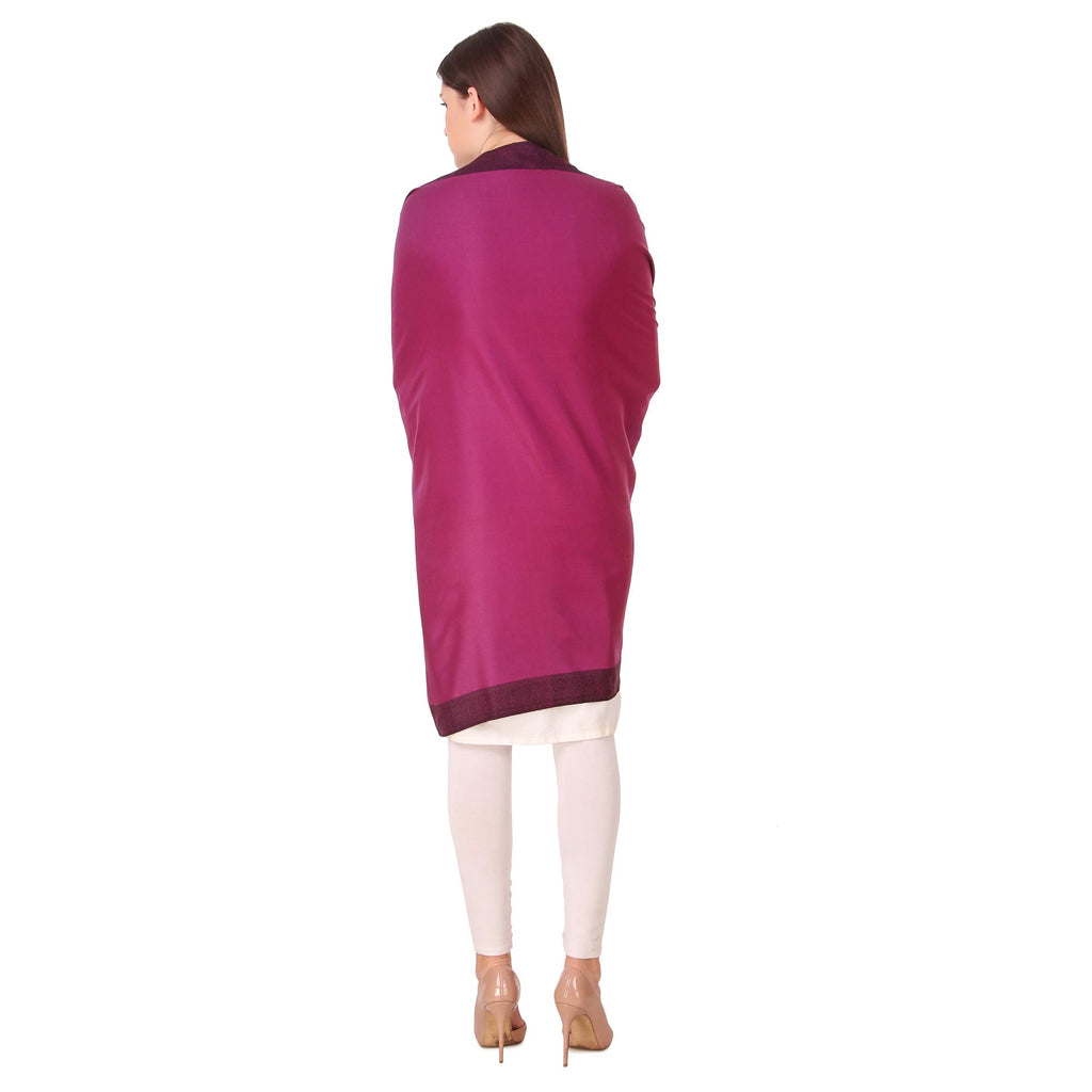 BRAVEZI Women's Woolen Kullu Design Border Shawls (Purple)