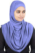 MyBatua Women's 2-Piece Al-Amira Hijab with Under Scarf/Cap/Bonnet in Soft Viscose Jersey, Ready to Wear HJ-129 (Light Indigo)