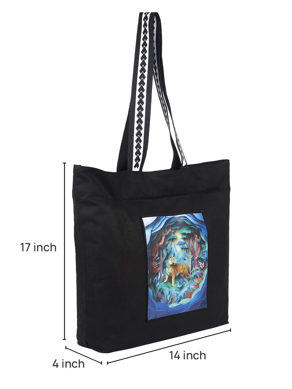 WOTM On The Move Tote | Premium Printed Cotton Canvas Tote Bag with Zipper & Inside Pocket, Stylish Everyday Travel Bag for Work, College, Office, Travel, Shopping (Save the Tiger)