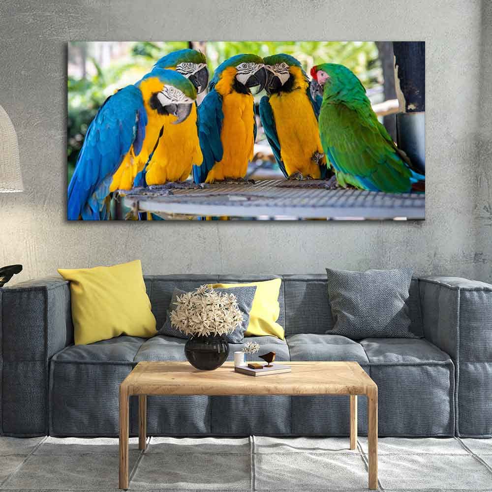 VIBECRAFTS Canvas Paintings for Living Room Drawing Room Colorful Mascaw Parrots Canvas Wall Painting Fitted With Wooden Frame for Home | Office | Gift (PTVCH_2311)