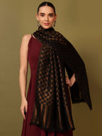 Pashmoda Women Champagne Check Reversible Zari Moonlight Fine Wool Stole (Size : 28x80in, 71X203cm) ZSST02