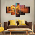 VIBECRAFTS Abstract Art Tiger Walking on Street Canvas Wall Painting of Five Pieces For Home|Office|Living Room|Gift (PTVC5Pcs1_5546)