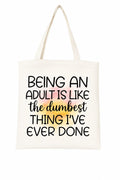 THE FESTA BOX “Being Adult Tote Bag for Girls | Quirky Cotton Handbag | Birthday Gift, College & Daily Use” With Zipper - Durable, Stylish & Everyday Friendly