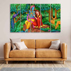 VIBECRAFTS Radha Krishna in Forest Wall Painting Set of Five Pieces For Home|Office|Living Room|Gift (PTVC5Pcs4_8650)