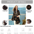 Alexvyan Satin Silk Summer Scarves 170 x 84 cm, Black and Gold Geometric Pattern with Stitched Border, Lightweight Fashion Scarf for Women Sun Protection Stole