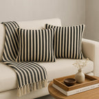 AWARD VELVETS - 100% Cotton - Black and White Stripes Cushion Covers Set of 2 (16 x 16 inches) - Cushion Covers for Sofa & Living Room Decor