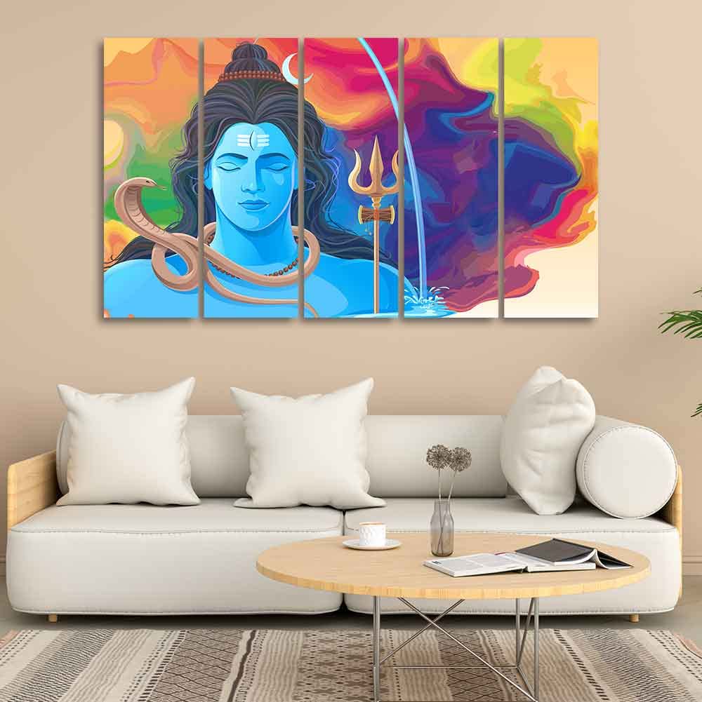 VIBECRAFTS Abstract Art Shiva Wall Painting Set of Five For Home|Office|Living Room|Gift (PTVC5Pcs4_8667)
