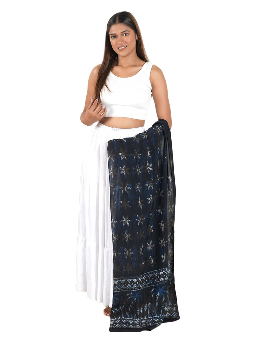 Gutthi Women's Black Cotton Stoles | Scarf Lightweight & Comfortable for All Seasons, Size (100X180 CM)