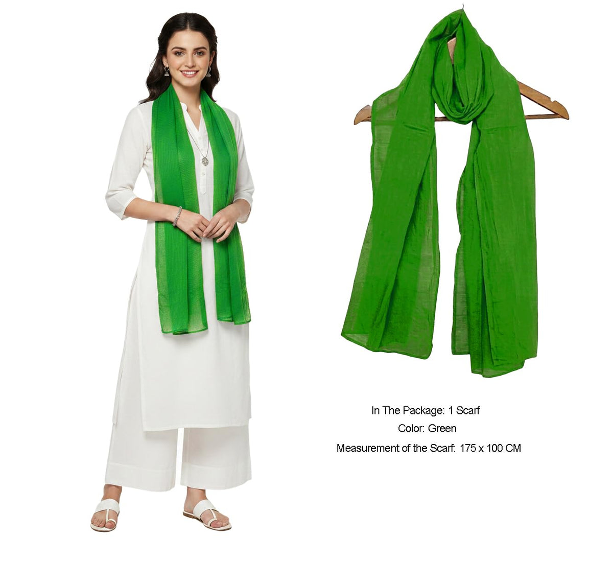 Pure Cotton Scarf Stole for Women, 175 x 100 cm, Lightweight, Versatile, Multiple Colours (Neon Green)