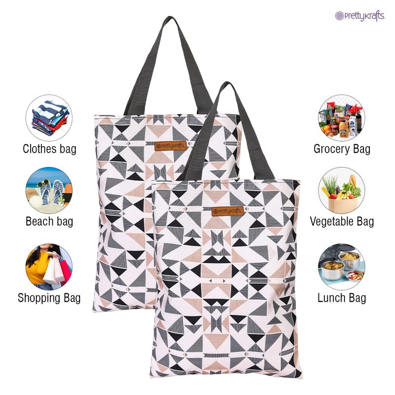 PrettyKrafts Tote Bags Cotton Shopping Bags with Shoulder Length Handles, Grocery Shopping Cloth Bags, Reusable, Washable Tote Bag for Women, Teacher, Mother as Gifts, Grey