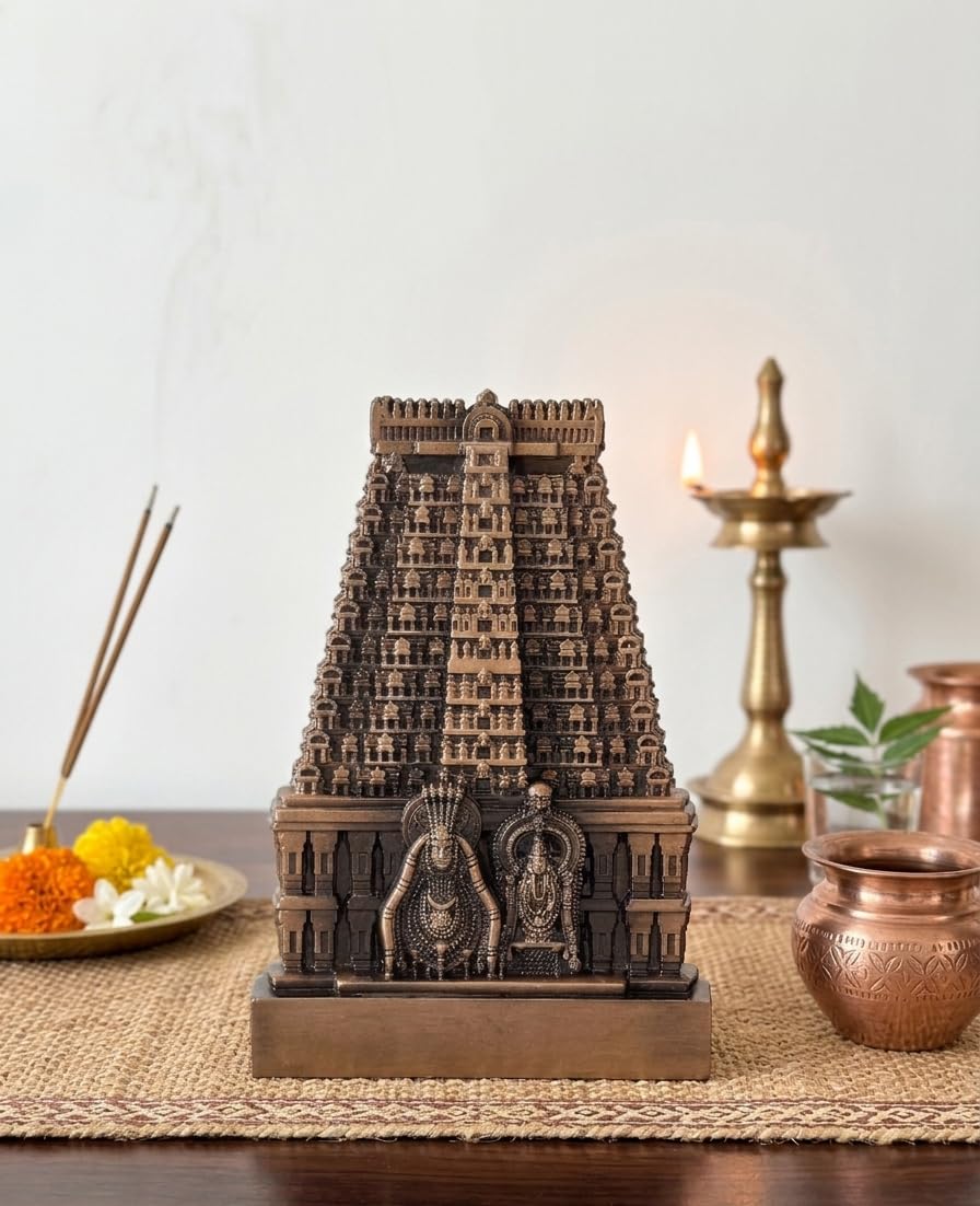 MH Metal Annamalaiyar Temple Idol, Tiruvannamalai Gopuram Design Showpiece, Traditional Hindu God Decor for Pooja Room, Home & Office, Spiritual Gift Item (Copper)